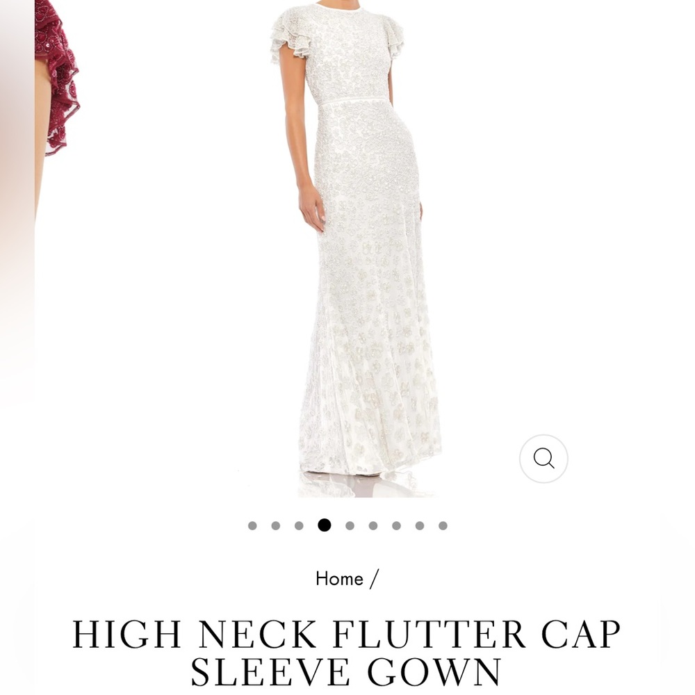 White high neck flutter cap sleeve Mac Duggal gown